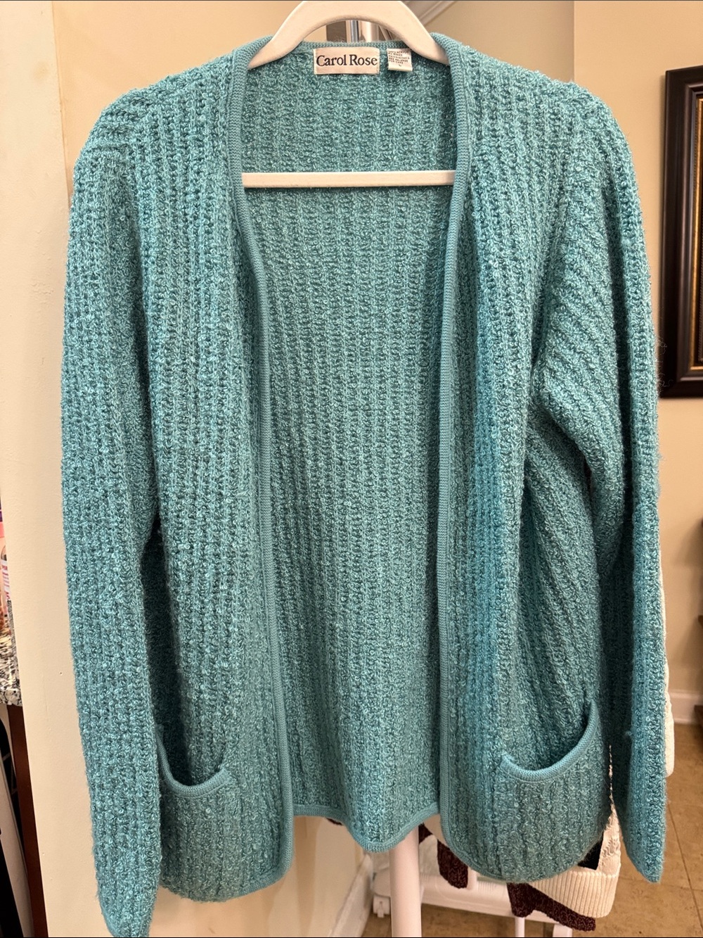 Carol Rose Teal Open-Front Waffle Knit Cardigan